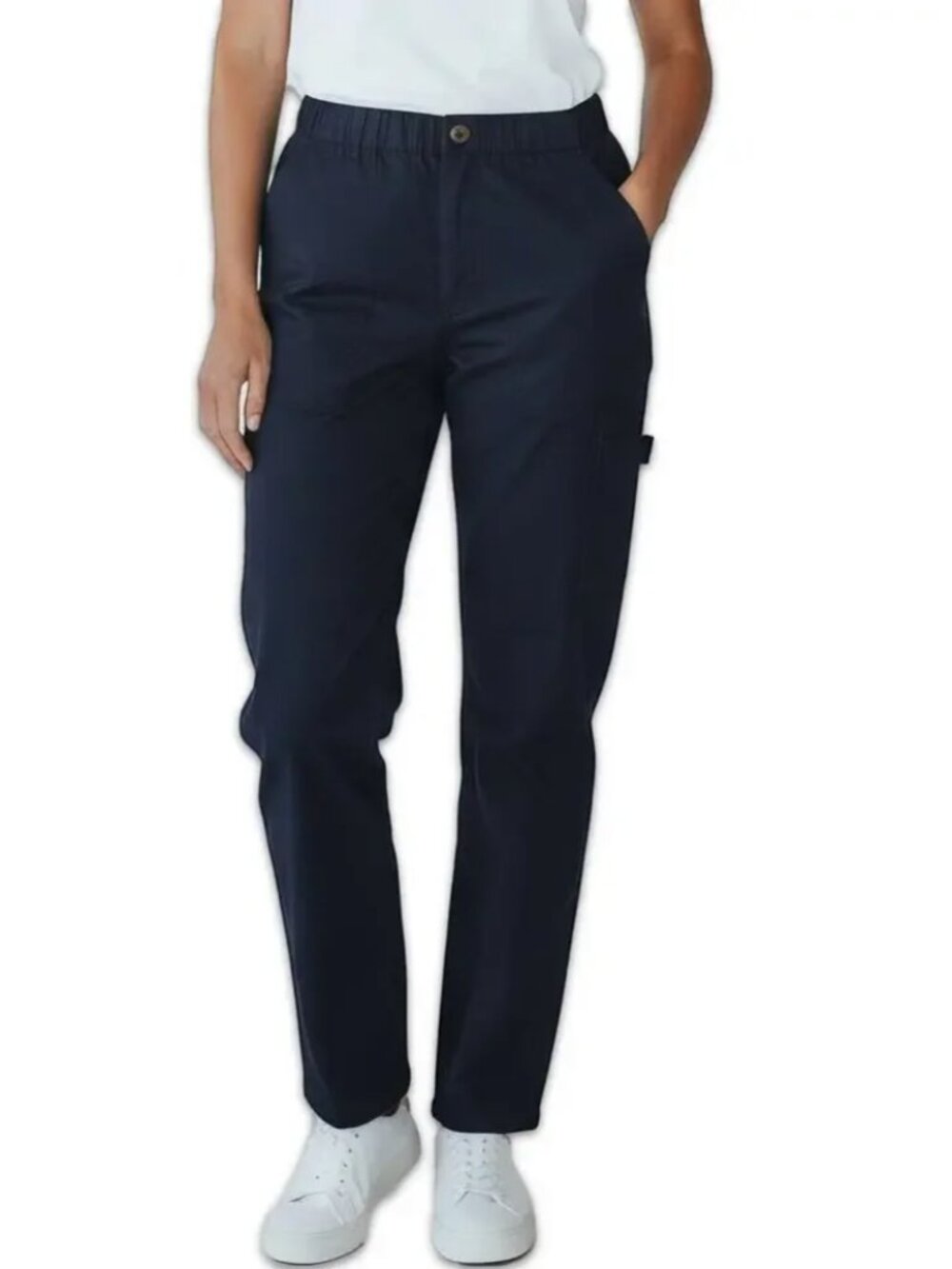 Denim & Co Navy Easywear Cargo Pants Elastic Waist High Rise Size Small